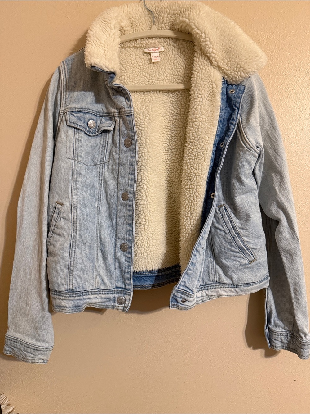 Cat & Jack Light Wash Denim Jacket with Cream Sherpa Lining